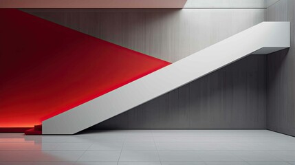 A white staircase is in front of a red wall - Powered by Adobe