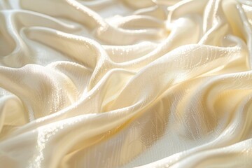 Detailed close up view of a white fabric material with soft texture illuminated by gentle sunlight