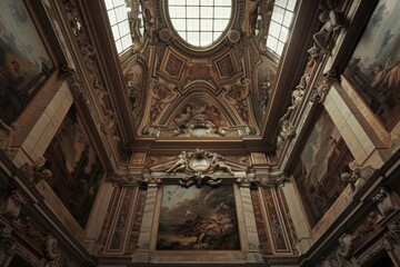 Obraz premium Baroque, barocco ornate gold and marble ceiling non linear reformation design. elaborate ceiling with intricate accents depicting classic elegance and architectural beauty