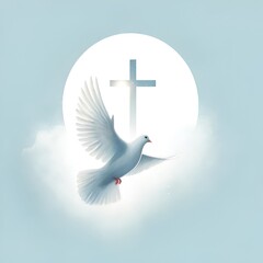 Illustration for whit monday with a cross and white dove in flight
