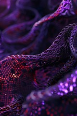 A closeup of the organic structure, showcasing its intricate patterns and textures in shades of purple 
