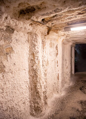Obraz premium WIELICZKA, POLAND - JUNE 30: Interior view Wieliczka salt mine with textured salt walls ceiling