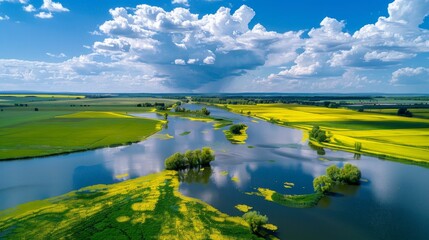 Obraz premium Expansive Aerial View of a Vibrant River Landscape. Generative ai