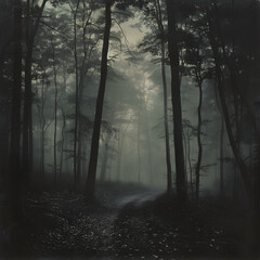 dark forest with gray sky