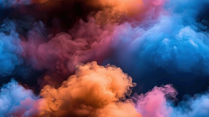   A vibrant cloud of smoke amidst a blue-pink sky, featuring a radiant star at its center and a dark backdrop