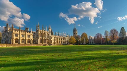 Obraz premium Discover the Architectural Wonders of University on a Blue Sky Background - Landmark