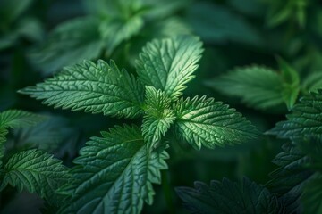 Nettle leaves and stems, prized for their anti-inflammatory and diuretic properties.