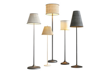 Set of modern cozy tall lamps isolated on transparent background.