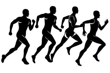 Set of runner silhouette, monochrome, modern, simple an white background