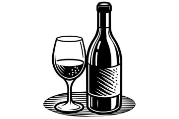 Bottle of wine and glass vector silhouette 