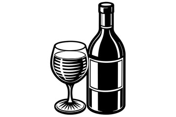 Bottle of wine and glass vector silhouette 