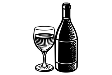 Bottle of wine and glass vector silhouette 