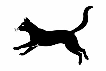 Cat jumping silhouette black on white background