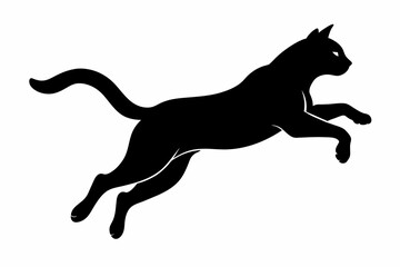 Cat jumping silhouette black on white background