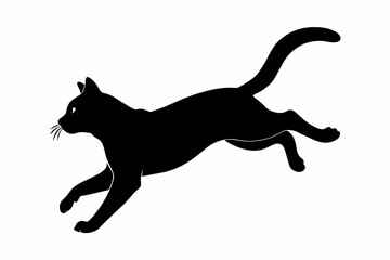 Cat jumping silhouette black on white background