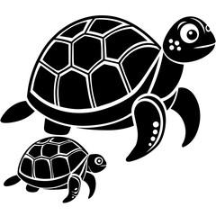 Turtle mom illustration baby illustration for children in flat style simple shapes on white background