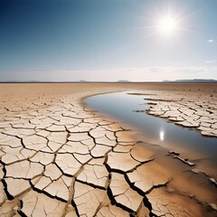 dried up arid desert lake, global warming