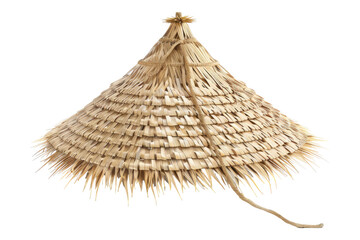 White bamboo straw hat isolated on transparent background.