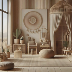 3D render of a minimalist, nomadic interior background
