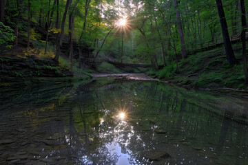 Fototapeta na wymiar Sunset Glory Over Tranquil River in Tennessee State Park