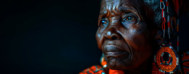 Elderly Bantu woman with traditional clothes in Nigeria