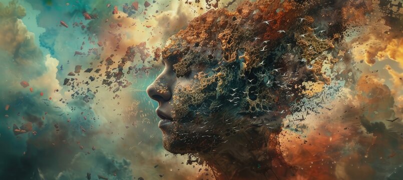 Creativity concept with a brain exploding in colors. Mind blown concept