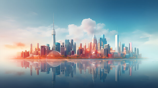 city skyline at sunset