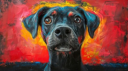   A tri-colored black dog on a multi-colored background
