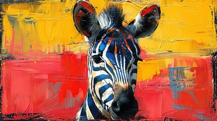 Obraz premium Zebra in front of colored wall painting