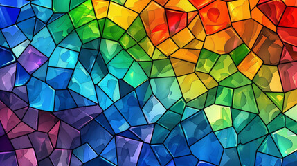 Abstract background with colorful stained glass mosaic, rainbow colors, geometric shapes. Vector illustration of stained glass pattern for design and decoration in interior