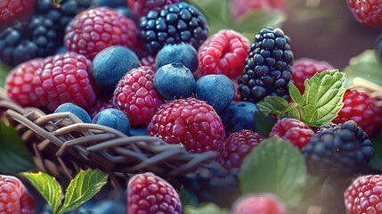   A basket full of raspberries, blueberries, and raspberries - Powered by Adobe
