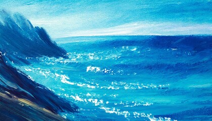 清涼感のある青い海の香りを描く、それは夏の風を連想させて、心地よい日差しが辺りに優しく照り付けるイラスト  generated by AI - obrazy, fototapety, plakaty