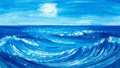 清涼感のある青い海の香りを描く、それは夏の風を連想させて、心地よい日差しが辺りに優しく照り付けるイラスト  generated by AI - obrazy, fototapety, plakaty