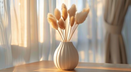 White Vase With Dry Grass on Table