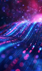 Fototapeta premium colorful abstract background with shiny neon purple and blue glitter and waves, technology and cyberspace background