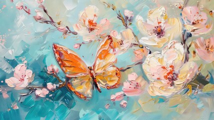 A radiant composition of golden paper butterflies and cherry blossoms on a sunny yellow background, evoking warmth and joy.