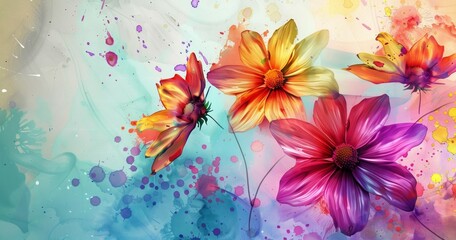 colorful abstract background with beautiful flowers illustration, colourful floral wallpaper