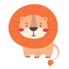 Cute lion, childish pattern with animal. Vector illustration in cartoon flat style.