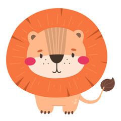Cute lion, childish pattern with animal. Vector illustration in cartoon flat style.