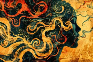 abstract woodcut of swirling thoughts and emotions digital illustration