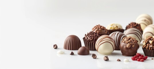 Diverse chocolates display   tempting selection against minimalist background for every palate