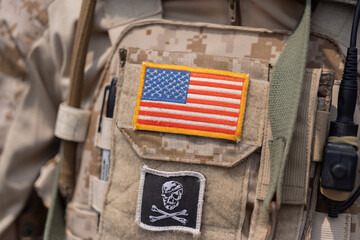 U.S. flag badge on military U.S. uniform