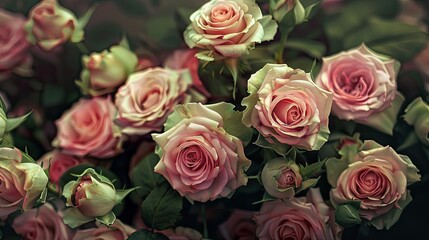 Naklejka premium A stunning arrangement of pink roses with delicate green tipped petals