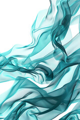 Tidal teal blue abstract waves flowing, neatly isolated on white, HD capture.