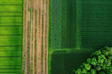 Fototapeta premium Scenic Aerial view farm land. Green rural. Generate Ai