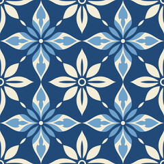 White and blue luxury vector seamless pattern. Ornament, Traditional, Ethnic, Arabic, Turkish, Indian motifs. Great for fabric and textile, wallpaper, packaging design or any desired idea.