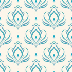 Turquoise and white luxury vector seamless pattern. Ornament, Traditional, Ethnic, Arabic, Turkish, Indian motifs. Great for fabric and textile, wallpaper, packaging design or any desired idea.