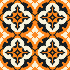 Black, white and orange luxury vector seamless pattern. Ornament, Traditional, Ethnic, Arabic, Turkish, Indian motifs. Great for fabric and textile, wallpaper, packaging design or any desired idea.