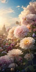 Beautiful sparkling flowers. AI generated illustration