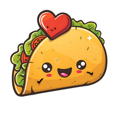 Smiling Cartoon Taco with Heart Sticker
